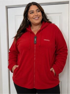 DKNY Red Fleece Zip Hoodie Jacket 1X NWT Plus Size